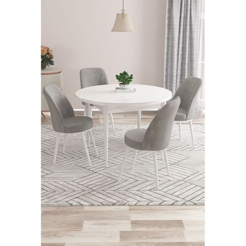 Hanah home trpezarijski set Kea, sto i 4 stolice, bela ploča, siva tkanina Babyface Cene