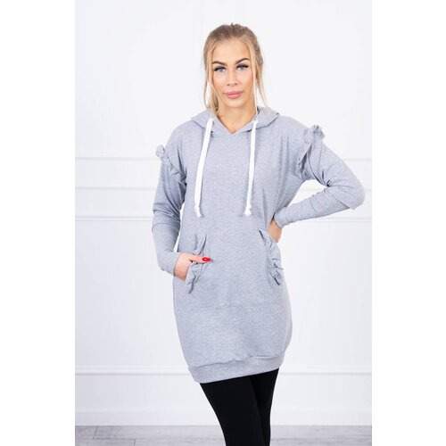 Kesi Dress with decorative ruffles and a hood in gray color Cene