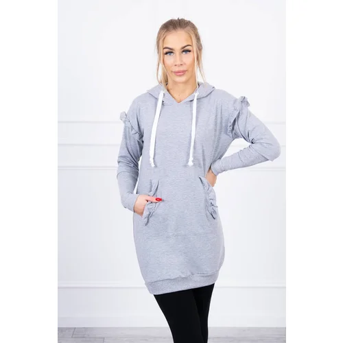 Kesi Dress with decorative ruffles and a hood in gray color Kesi Dress with decorative ruffles and a hood in gray color