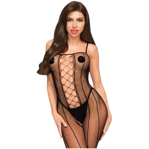 Penthouse Drop-Dead Tasty - otvoreni kombinezon s mrežastim prugama (crni) Slike