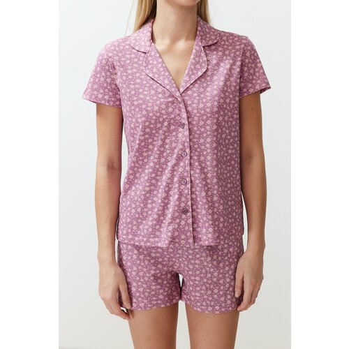 Trendyol Pale Pink Cotton Knitted Pajamas Set Slike