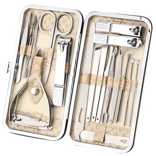 INF 19-delni kovinski set za manikuro, obrvi in pedikuro &amp;ndash; potovalni Gold, (5000283905) Slike