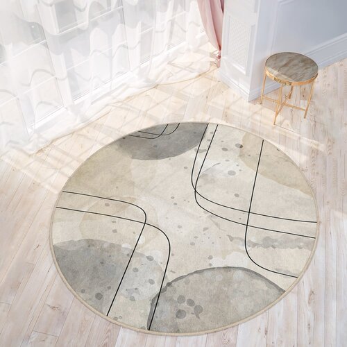 Mila Home bež pralna okrogla preproga &amp;oslash; 150 cm simple lines &amp;ndash; Slike