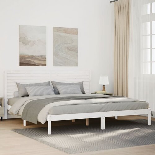  Dugi okvir kreveta bez madraca bijeli 180 x 220 cm masivno drvo Cijene