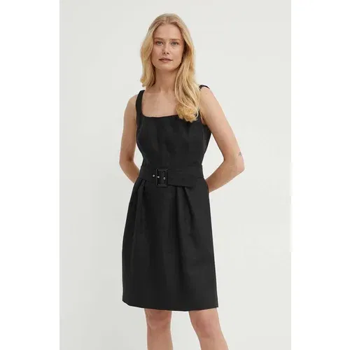 Luisa Spagnoli Lanena haljina PIANI boja: crna, mini, širi se prema dolje, 540750