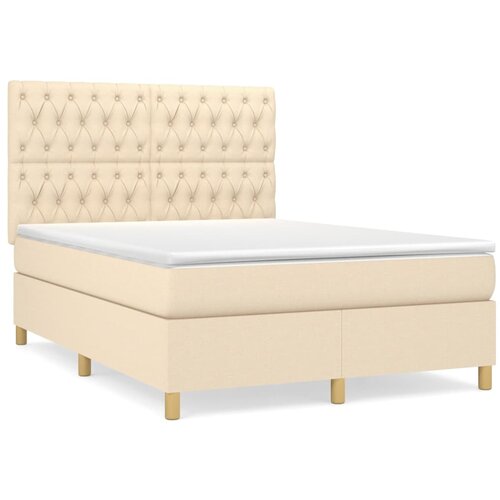 VidaXL Box spring postelja z vzmetnico krem 140x200 cm blago, (20896095) Slike
