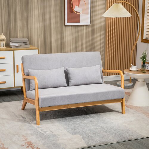 HOMCOM Moderna in prostorsko varčna lesena zofa za 2 osebi z blazinami, oblazinjenim sedežem in tkanino z žametnim učinkom, 122 × 71 × 76 cm, siva, (20745075) Cene