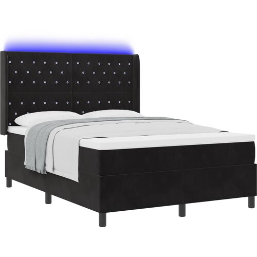 vidaXL Box Spring postelja z vzmetnico in LED osvetljitvijo črna 140x200 cm žamet, (22049089) Cene