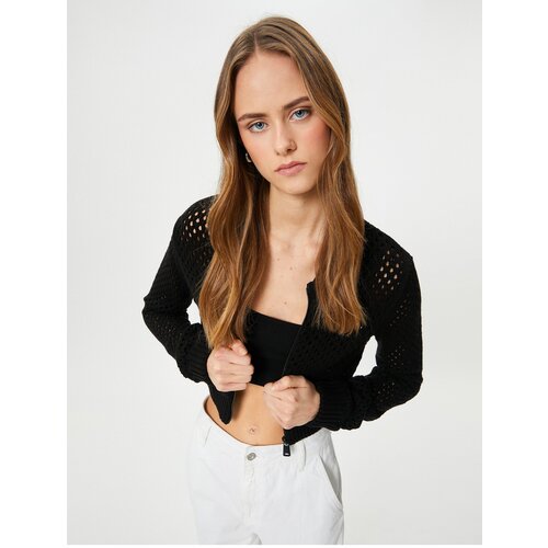 Koton Crop Knitwear Cardigan Openwork Zipper Cotton Blended Slike