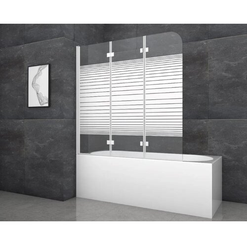 Aurlane zložljiva stena za kad white stripes 3 bela 140 cm x 140 cm 3-krilna Cene
