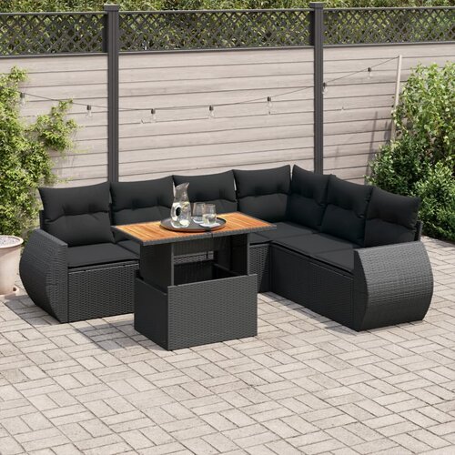 vidaXL 7-dijelni set vrtnih sofa od poliratana s jastucima crni Cijene
