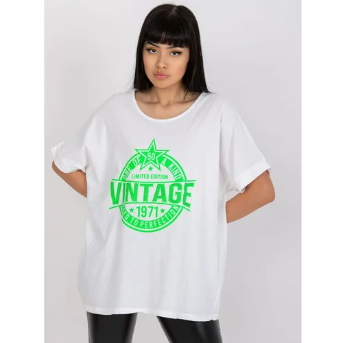 Fashion Hunters White and green t-shirt with an application and a round neckline
