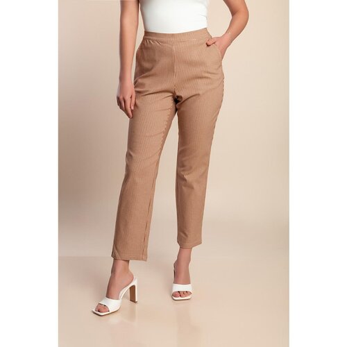Fenzy Plus Size Hlače S Karo Potiskom, Rjave Cene