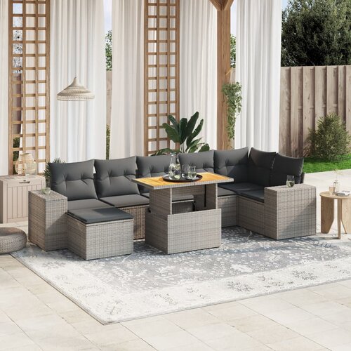 vidaXL 8-dijelni set vrtnih sofa od poliratana s jastucima sivi Cijene