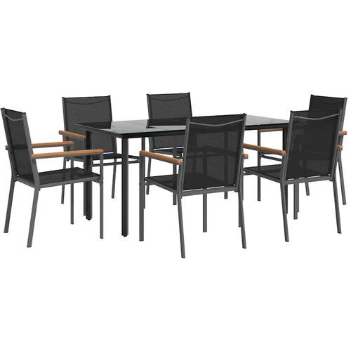 7-dijelni vrtni blagovaonski set crni od tekstilena i čelika Crna Dužina stola 160 cm Slike