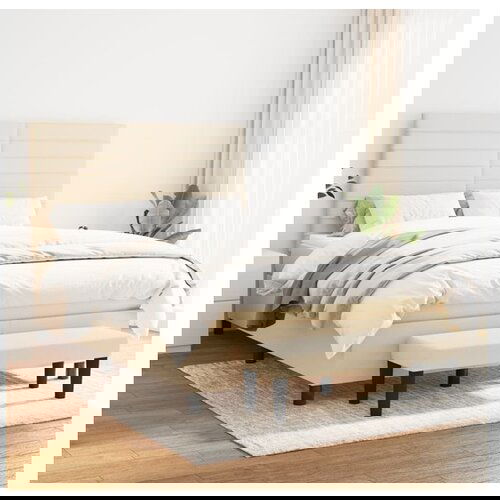 vidaXL Box spring postelja z vzmetnico krem 140x190 cm blago Cene