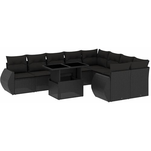  10-dijelni set vrtnih sofa s jastucima crni od poliratana Crna 100 x 55 x 73 cm Slike