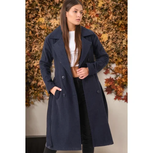 Dewberry Z6765 WOMEN'S COAT-PLAIN NAVY BLUE