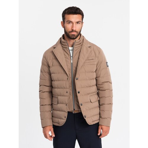 Ombre Men's quilted jacket with jacket cut - beige Slike