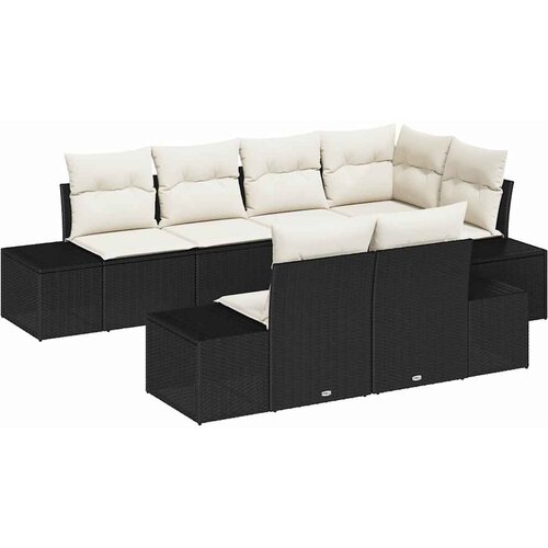  Sjedeća garnitura za vrt 7 kom. Crna i Krema poliratan 184 x 62 x 85 cm Slike