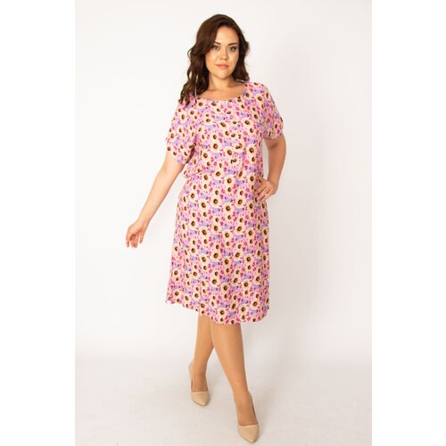 Şans Women&amp;#039;s Plus Size Colorful Woven Viscose Fabric Front Pat Buttoned Waist Belted Dress Slike