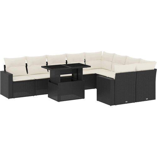  10-dijelni set vrtnih sofa s jastucima crni od poliratana Crna 100 x 55 x 73 cm Slike