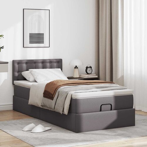 VidaXL Otomanski okvir kreveta s madracem sivi 100x200cm umjetna koža Slike