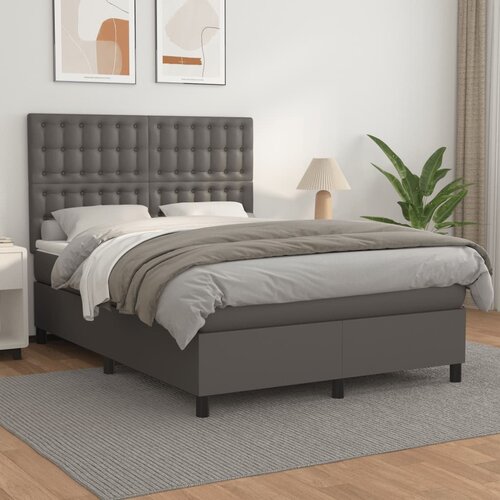 vidaXL Box spring postelja z vzmetnico siv 140x200 cm umetno usnje Cene