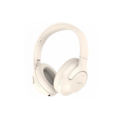 Canyon OnRiff 10, Bluetooth headset,with microphone,with Active Noise Cancellation function, BT V5.3 AC7006, battery 300mAh, Type-C charging plug, PU material, size:175*200*84mm, charging cable 80cm and audio cable 150cm, Beige, weight:253g Slike