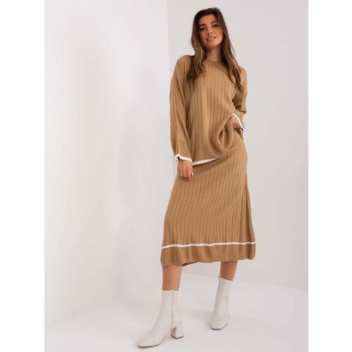 Fashion Hunters Camel ribbed knitted set with skirt Slike