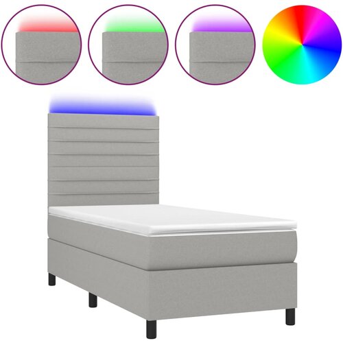 Maison Chic Box spring postelja - Vzmetna postelja z vzmetnico LED svetlo siva 90x190 cm blago SL2886, (21902777) Slike