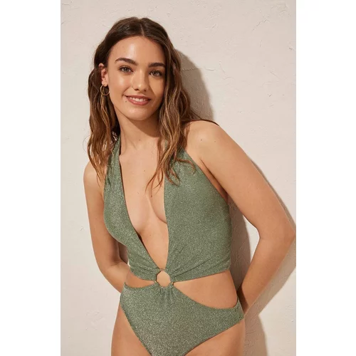 women'secret Jednodijelni kupaći kostim SHIMMER boja: zelena, lagano učvršćene košarice, 5527113