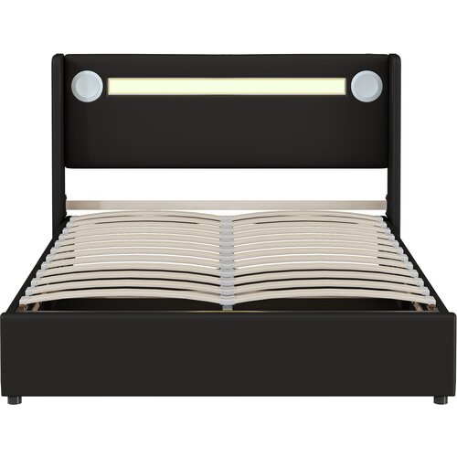 Lumor Oblazinjena postelja 140x200 cm iz umetnega usnja, z LED, Bluetooth, USB in letvičastim okvirjem - črna, (22151100) Cene