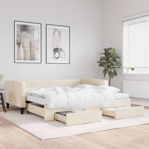  Dnevni krevet na razvlačenje s ladicama krem 100x200 cm tkanina Slike