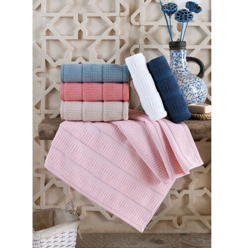 Marina pinkdark bluebluewhitebeige hand towel set (6 pieces) Slike