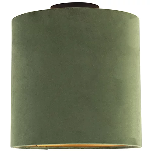 QAZQA Stropna svetilka z velur odtenkom zelena z zlatom 25 cm - kombinirano črna