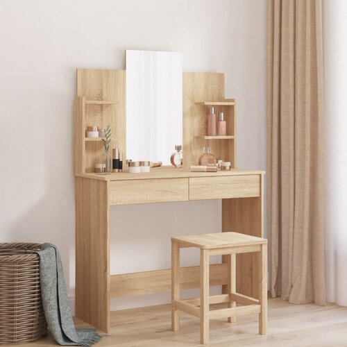 vidaXL Toaletna mizica z ogledalom sonoma hrast 96x39x142 cm Cene
