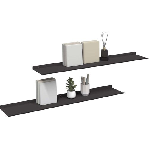  Polica na zidu s policom Zidne 2 pcs Crna 100 x 18 x 2 5 cm - Crna 100 x 18 cm 2 Slike
