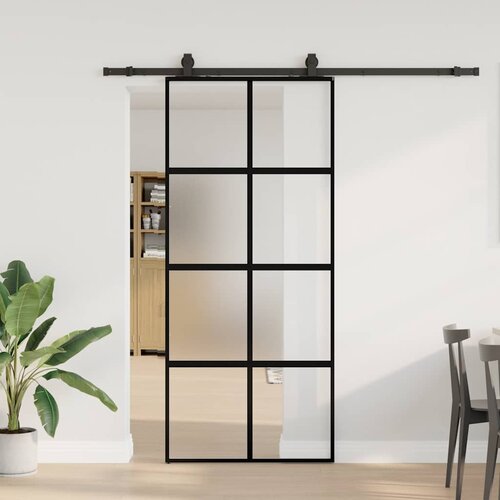 vidaXL Klizna vrata s priborom crna 90 x 205 cm kaljeno staklo Cene