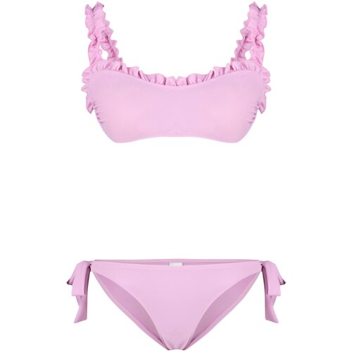Trendyol Pink Bralette Frilly Textured Bikini Set Slike
