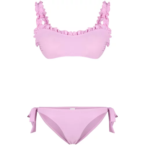 Trendyol Pink Bralette Frilly Textured Bikini Set