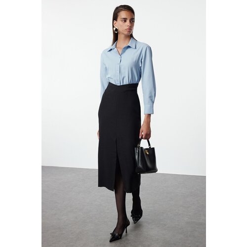 Trendyol Black Fitted Shirt Detail Maxi Woven Dress Cene