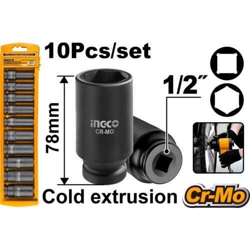 Ingco 10-delni set 1/2" dugackih udarnih nasadnih kljuceva hkissd12102l Cene
