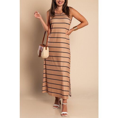 Fenzy Maxi Haljina S Uzorkom Na Pruge, Kaki Cijene