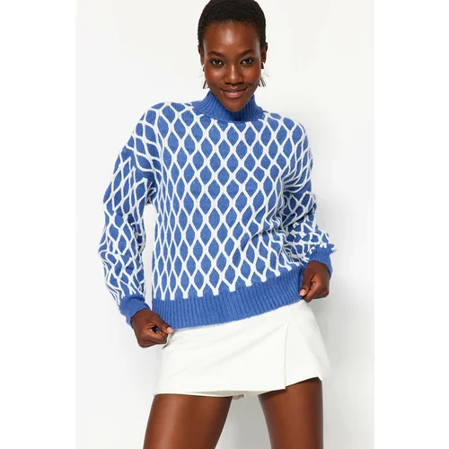 Trendyol Indigo Soft-Texture Patterned Knitwear Sweater