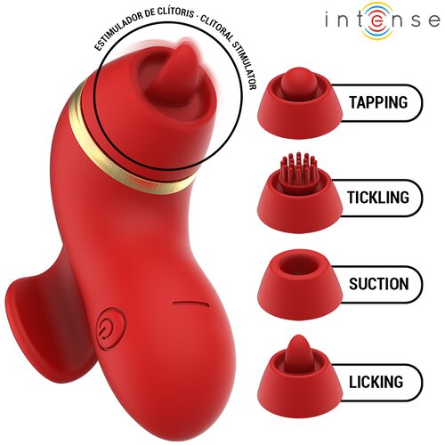 Intense Patty Stimulator with 4 Heads, Suction, Tapping, Tickling &amp;amp; Licking Red Slike
