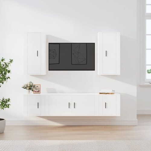 The Living Store Komplet TV omaric 5-delni visok sijaj bel inženirski les - Komplet TV Omaric, (21373869) Cene