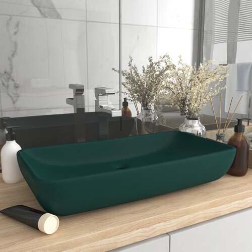 The Living Store Razko&amp;scaron;en umivalnik pravokoten mat temno zelen 71x38 cm keramika - Razko&amp;scaron;en Umivalnik, (21751045) Slike