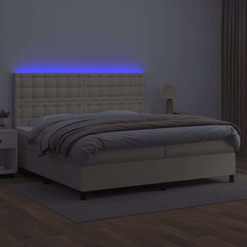  Krevet box spring s madracem LED krem 200x200cm od umjetne kože Slike