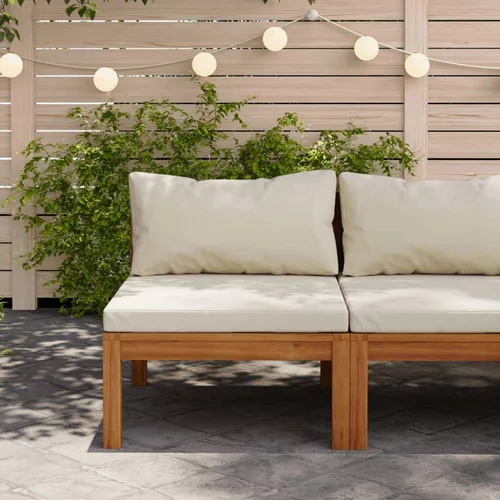 Modularna srednja sofa s krem bijelim jastucima bagremovo drvo